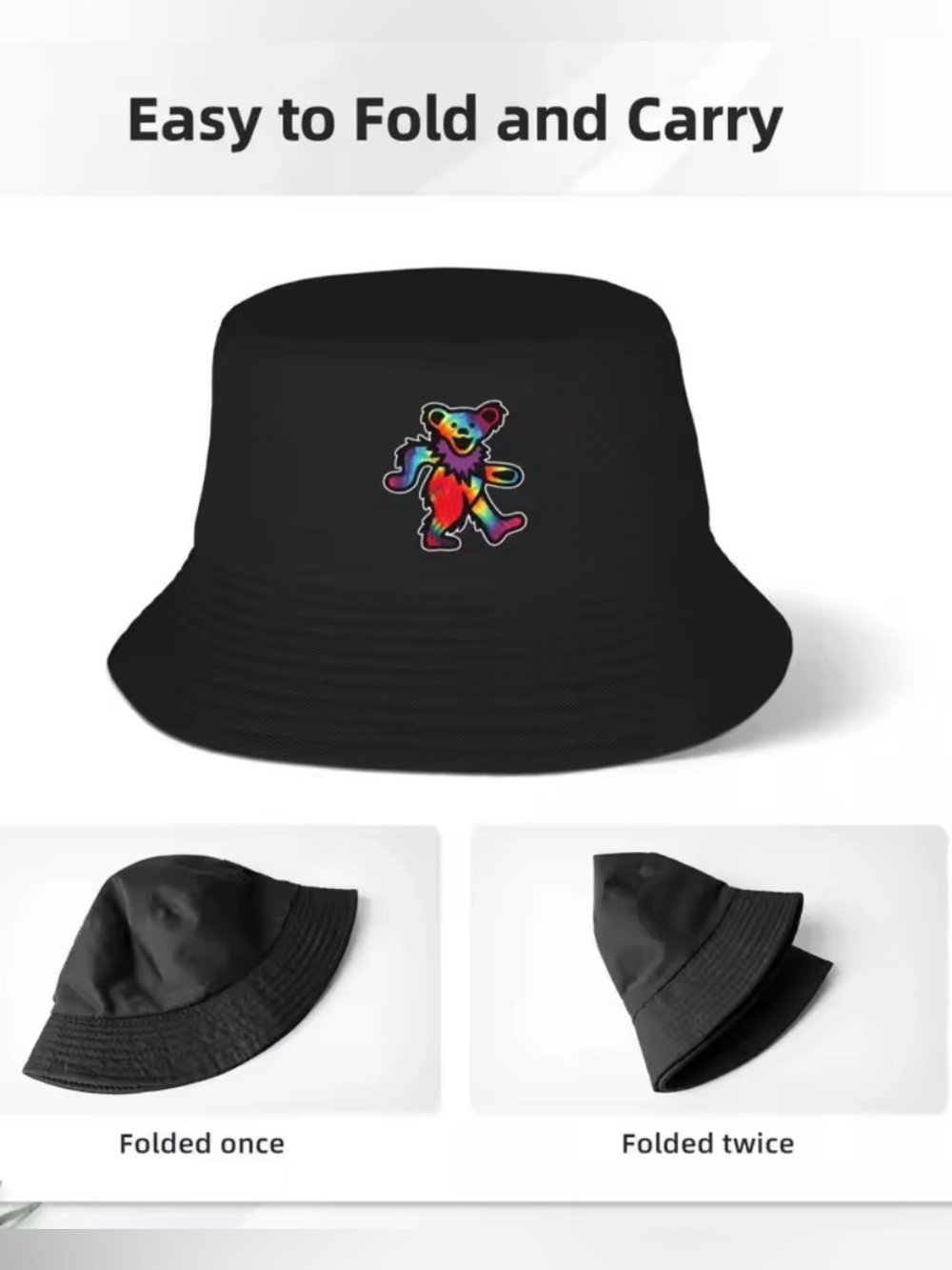 Grateful Classic Dead Dancing Tie Dye Bear Bucket Hat New In Hat Luxury NWT - Picture 8 of 8